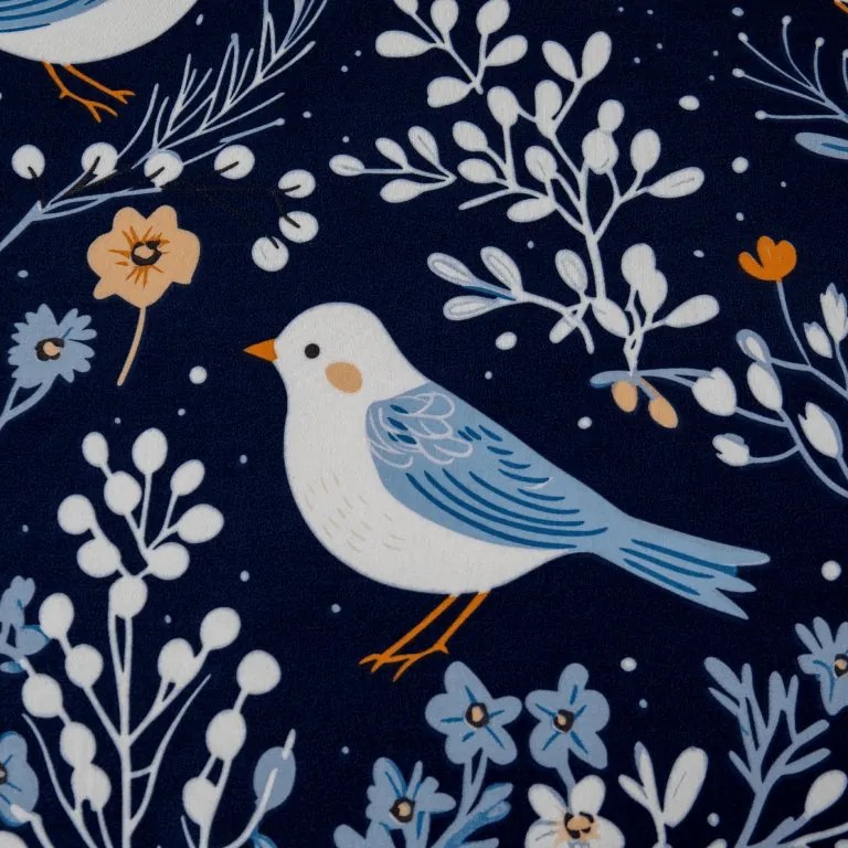 PrzytulneMieszkanie.pl Prześcieradło z mikrofibry DENIM BIRDS niebieskie 90x200 cm