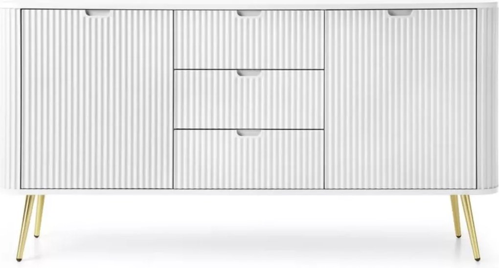 Komoda nowoczesna Fulgeo 168cm szuflady szafki ryflowana loft glamour czarna kaszmir biała