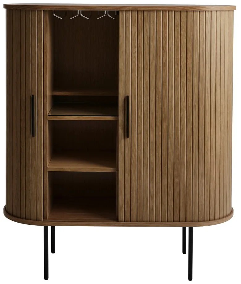 Brązowa szafka na wino w dekorze dębu z drzwiami przesuwnymi 100x118x40 cm Nola – Unique Furniture