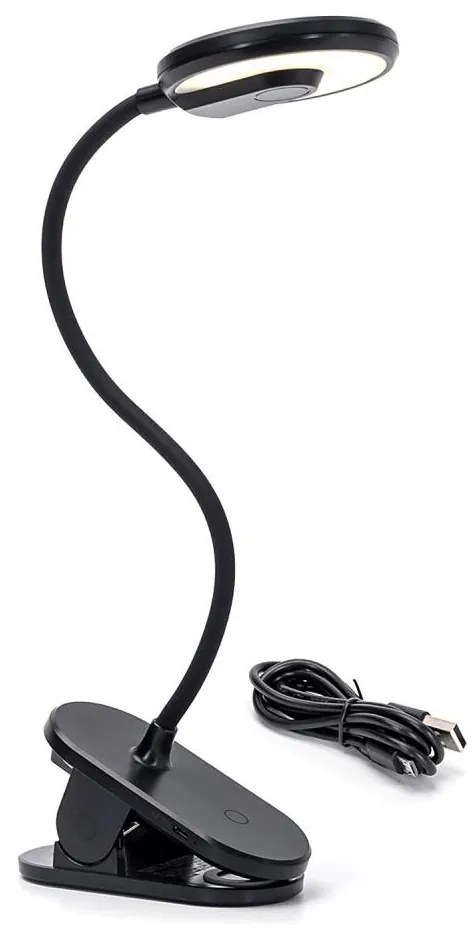 Aigostar - LED lampka biurkowa 3W 5V 1800mAh z klipsem, czarna, ściemnialna