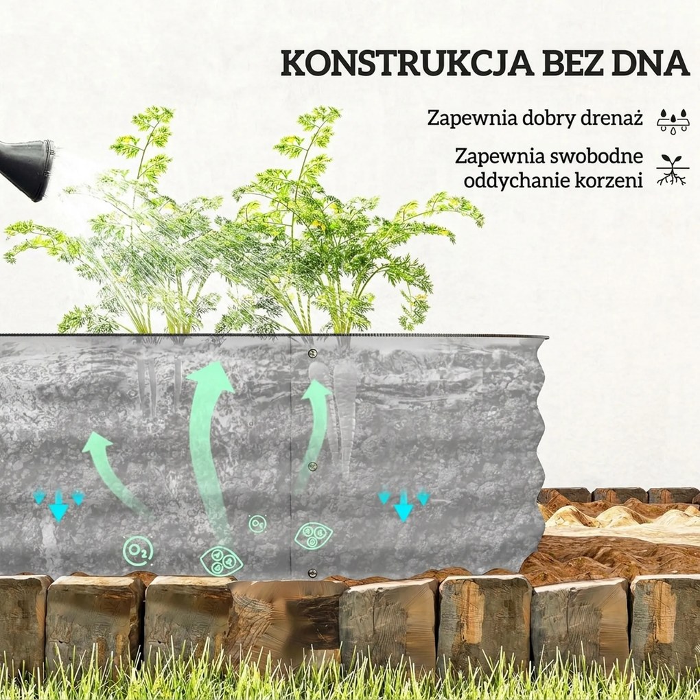 Outsunny Hochbeet Skrzynka Warzywna, modularne wysokie łóżko, chronione brzegi, design bez dna, 150 x 62 x 30 cm, Srebrne