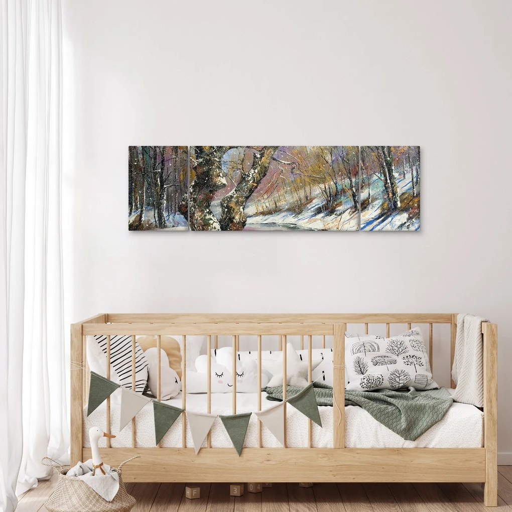 Obraz namalowanego zimowego krajobrazu (170x50 cm)