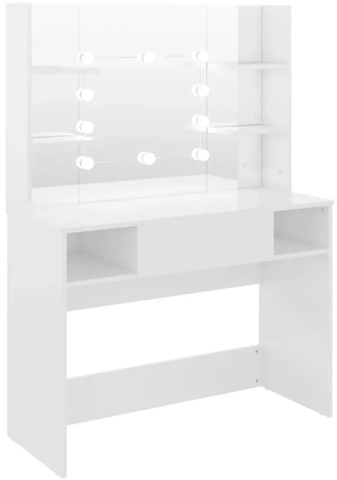 Biała toaletka do makijażu z żarówkami led C7-B76