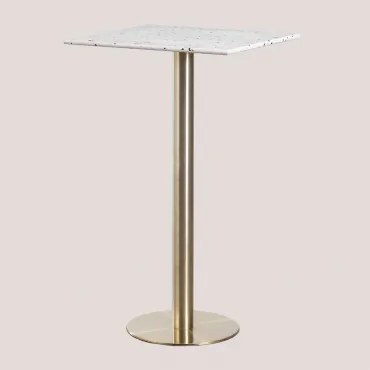 Kwadratowy Wysoki Stolik Barowy 60x60 Cm Z Lastryko Malibu Terrazzo W Kolorze Kości Słoniowej - Czarny & Champagne Oro - Sklum