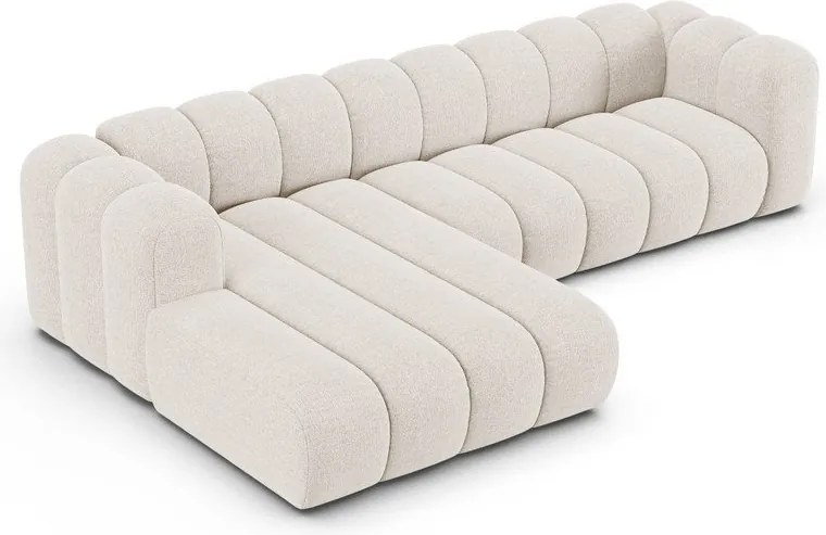 Kremowy narożnik z tkaniny szenilowej (lewostronny/z szezlongiem) Lupine – Micadoni