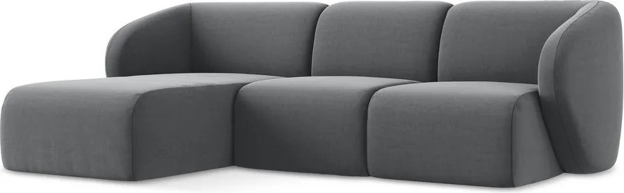 Szary aksamitny narożnik (lewostronny/z szezlongiem) Lani – Makamii