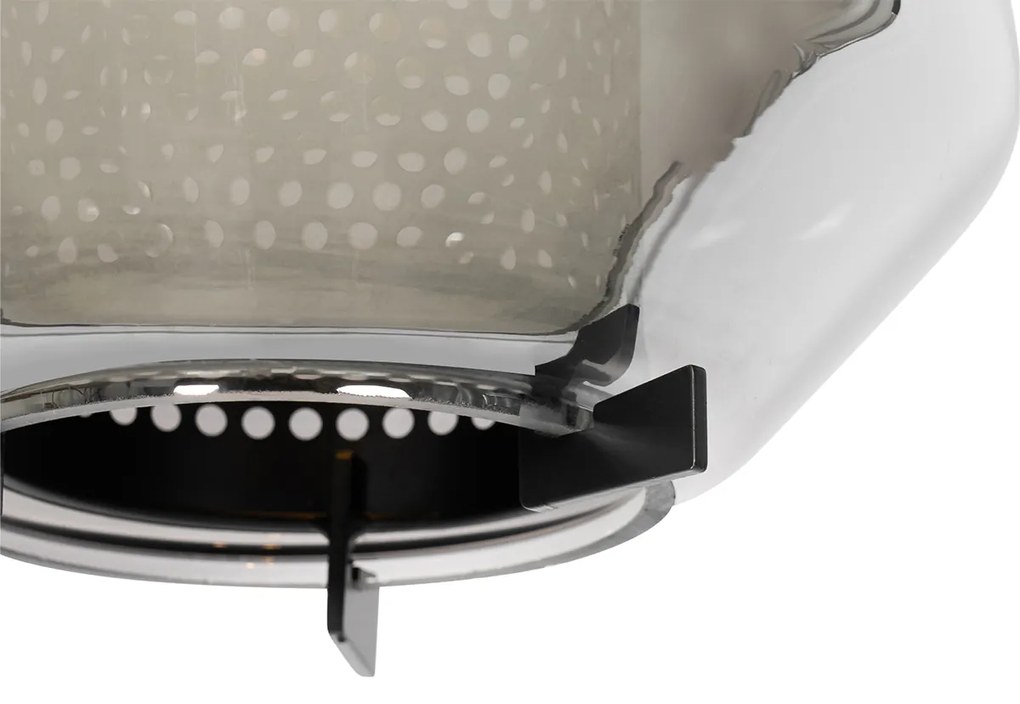 Lampa wisząca czarna z przydymionym szkłem 23 cm owalna 3-światłowa - Kevin ArtDeco Oswietlenie wewnetrzne