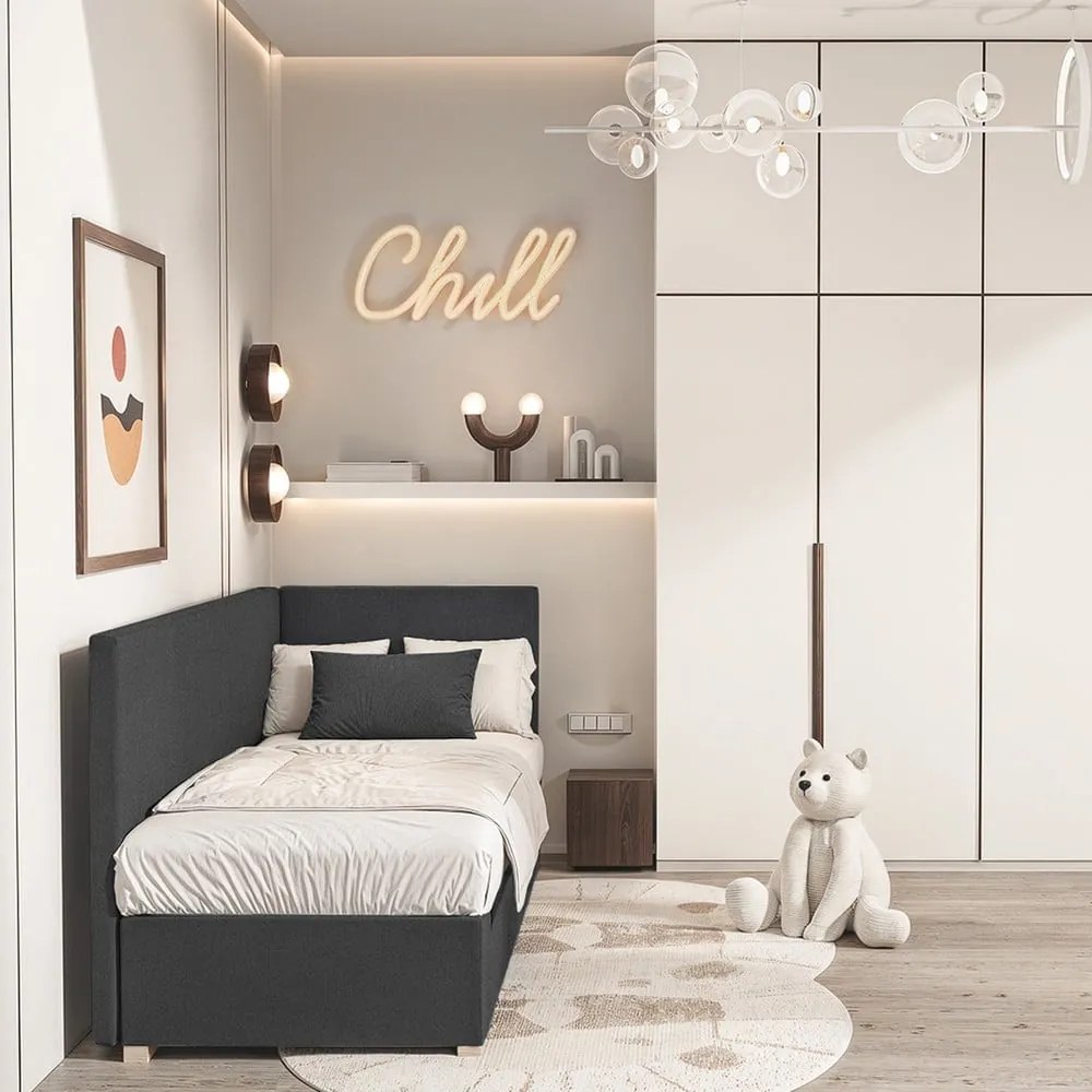 Ciemnoniebieskie narożne łóżko dziecięce ze schowkiem i materacem 90x200 cm Flexi – Ghado