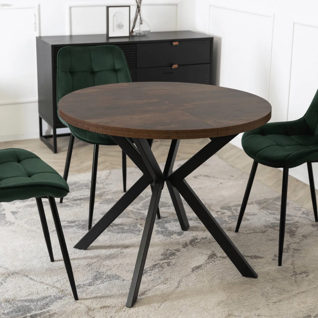 Stół rozkładany w stylu industrialnym Lugo 90-190 cm, dąb rustykalny/czarny