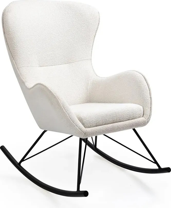 Biały fotel bujany z tkaniny boucle B9-R75
