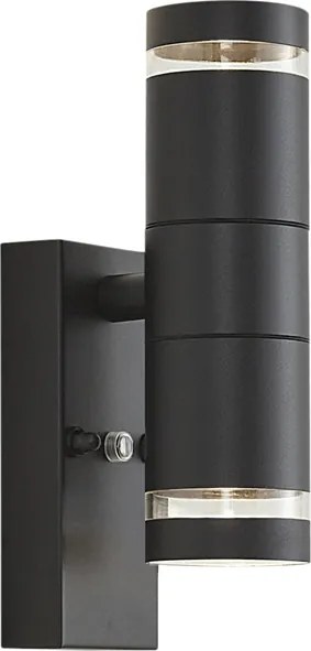 Nowoczesna lampa ścienna zewnętrzna czarna 2-punktowa IP44 z czujnikiem zmierzchu - Dubbla