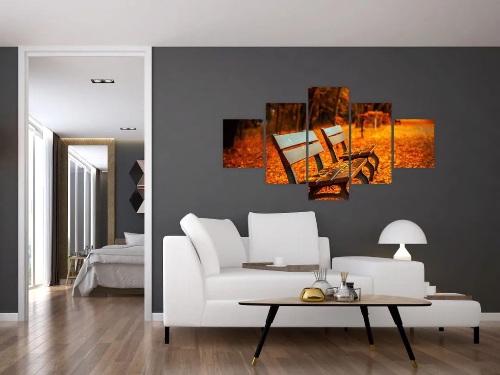 Obraz ławki jesienią (125x70 cm)