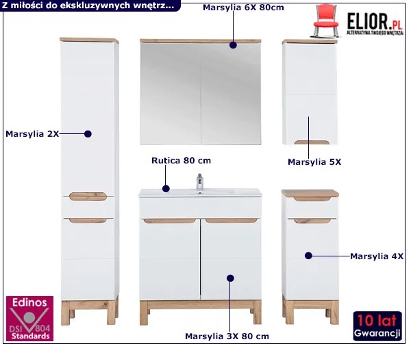 Zestaw mebli łazienkowych stojących z umywalką Dixi 2Q 80 cm - Biały połysk