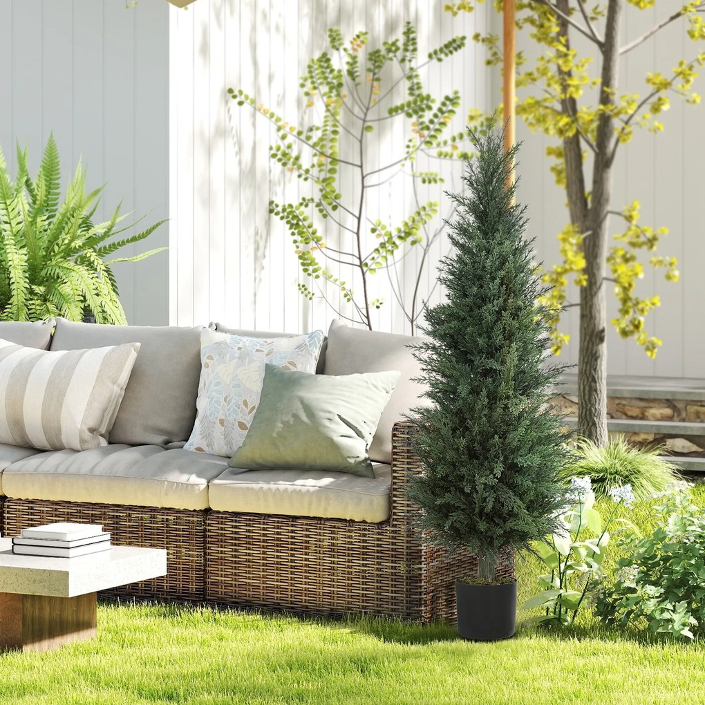 HOMCOM Cyprys Sztuczna Roślina, 638 Plastikowych Liści, z Doniczką, UV-odporny, Zielony
