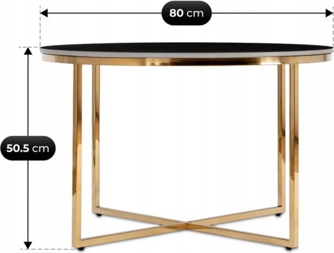 Stolik Kawowy Ceramiczny MARINE 80 cm Czarny Marmur Mat/Złoty Nowoczesny Glamour