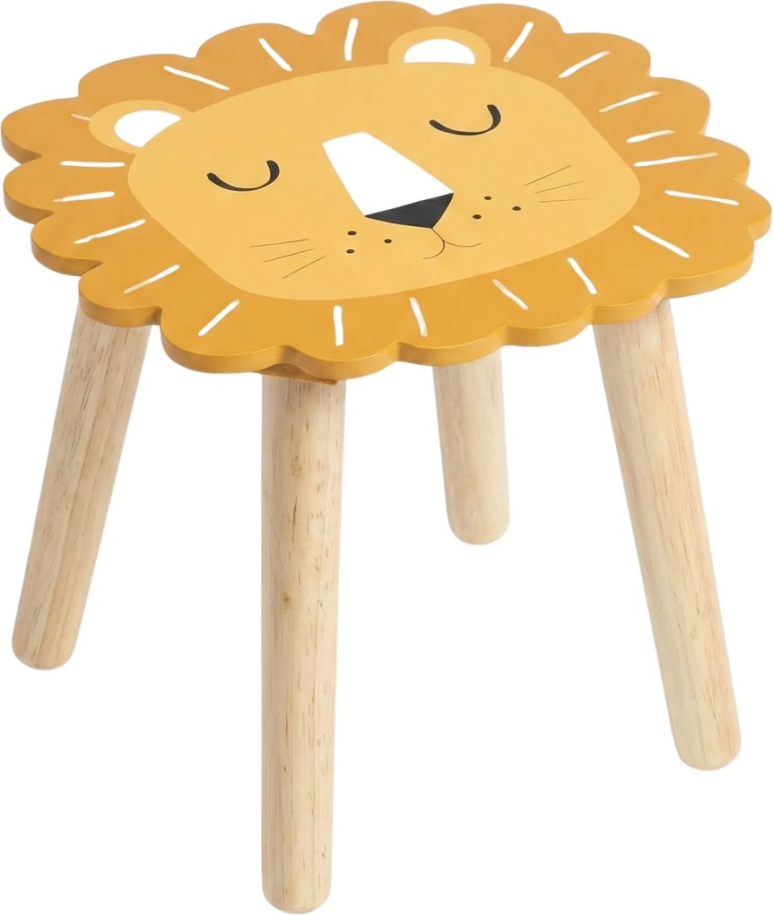 Drewniany stołek dziecięcy SAFARI z motywem zwierząt, 28 cm