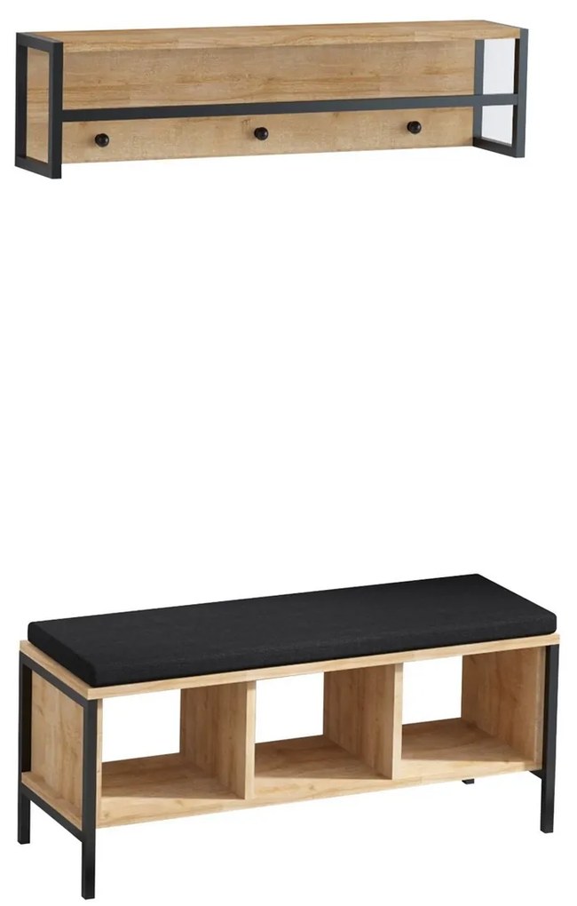 Wieszak ścienny z ławką Shana Oak and Black