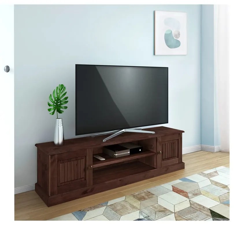 Brązowa szafka pod TV z litego drewna sosnowego 45x40 cm Mille – Støraa