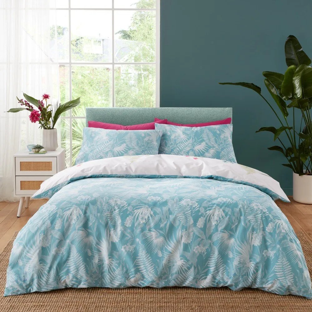 Zielono-niebieska pościel dwuosobowa 230x220 cm Aruba Tropical Floral – Catherine Lansfield