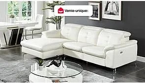 Kanapa narożna LISMORE z elektryczną funkcją relax z bawolej skóry – Kolor biały– Narożnik lewy