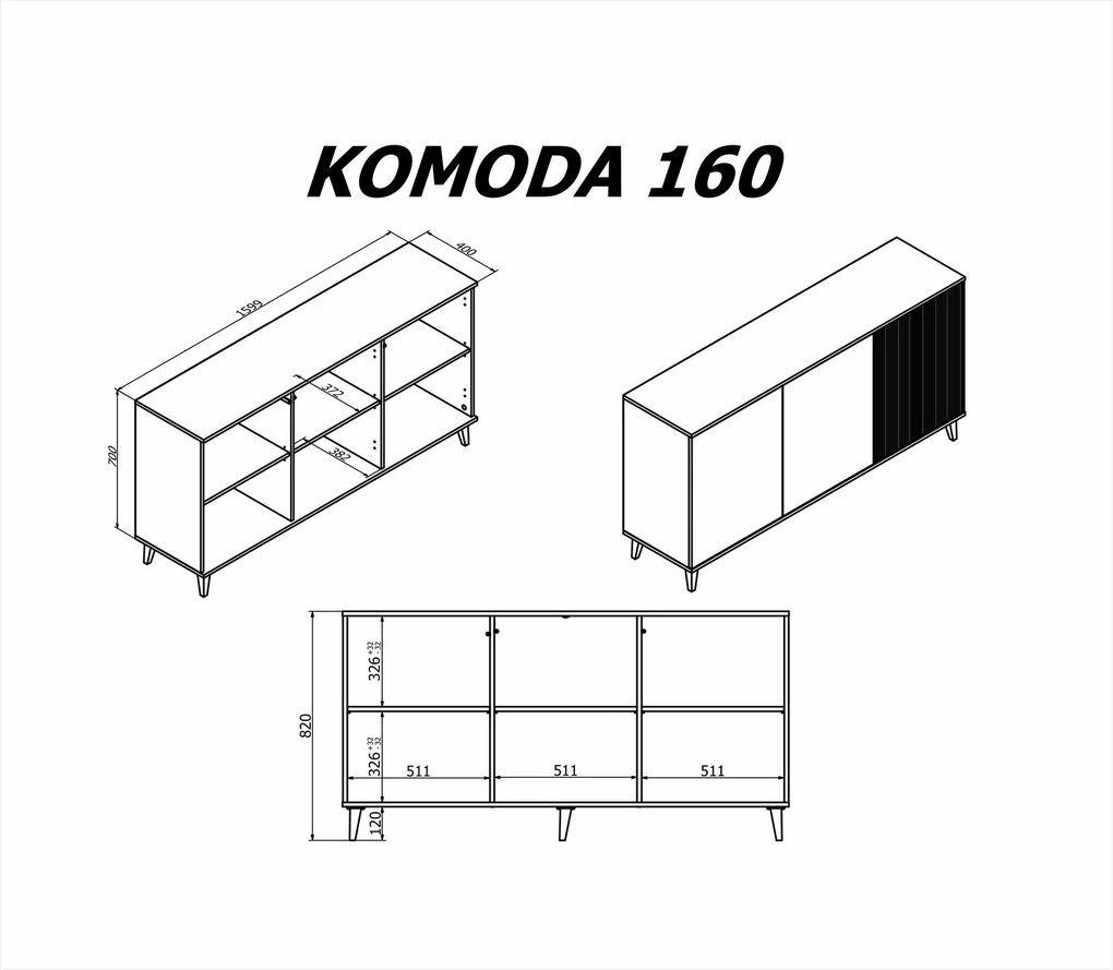 Komoda z ryflowaniem Random 2 KM-1 Halmar