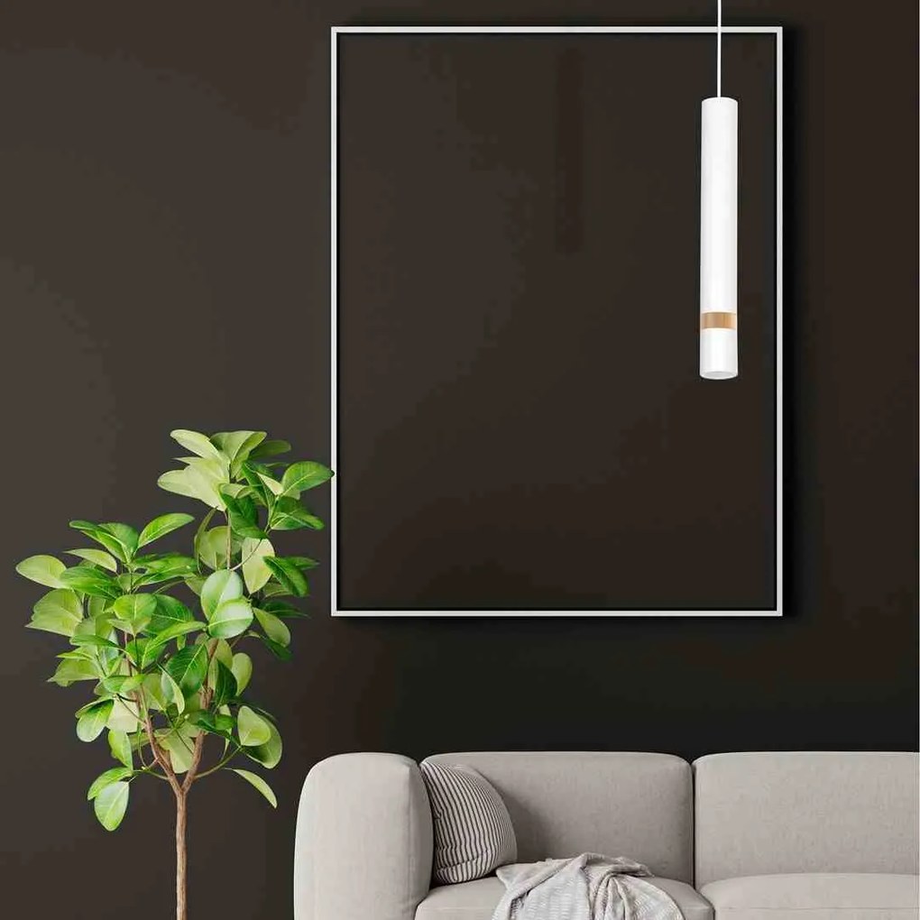 Lampa wisząca, biała/drewno tuba JOKER WHITE/WOOD 1xGU10