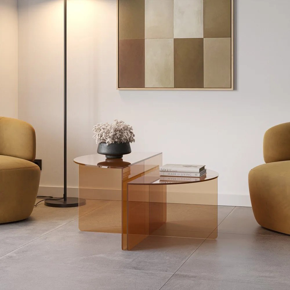 Brązowe szklane okrągłe stoliki zestaw 2 szt. ø 80 cm Velta – MOME