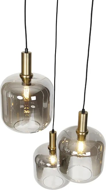 Designerska lampa wisząca czarna ze złotem i dymionym szkłem 3-światła - Zuzanna