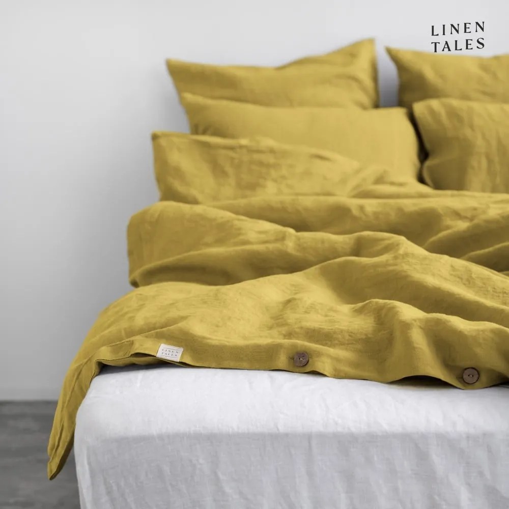 Żółta lniana pościel dwuosobowa 200x220 cm – Linen Tales