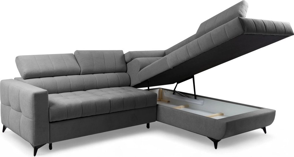 Narożnik Nardo L z funkcją spania prawostronny - szary plusz Pretty 17