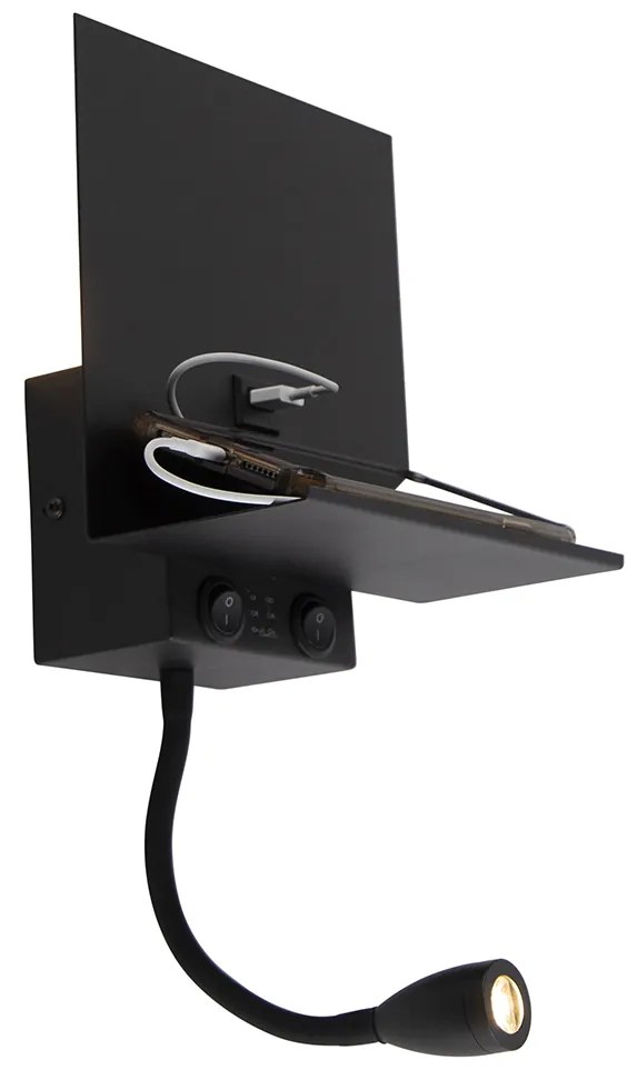 Inteligentna lampa ścienna czarna z USB i ramieniem giętkim w tym Wifi G9 - Flero Nowoczesny Oswietlenie wewnetrzne
