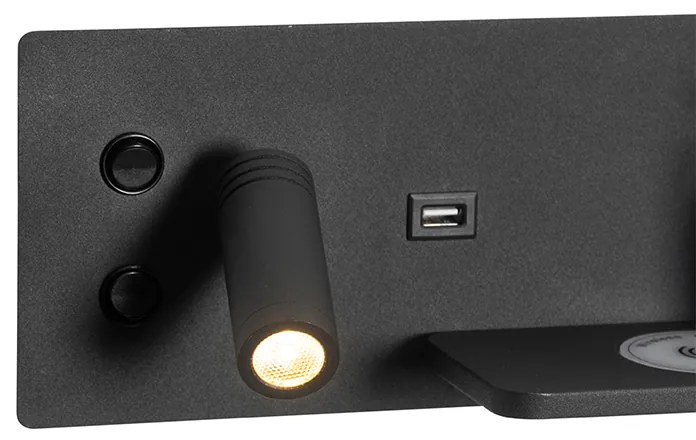 Zestaw 2 lamp ściennych czarnych w tym LED z USB i ładowarką indukcyjną - Riza Nowoczesny Oswietlenie wewnetrzne