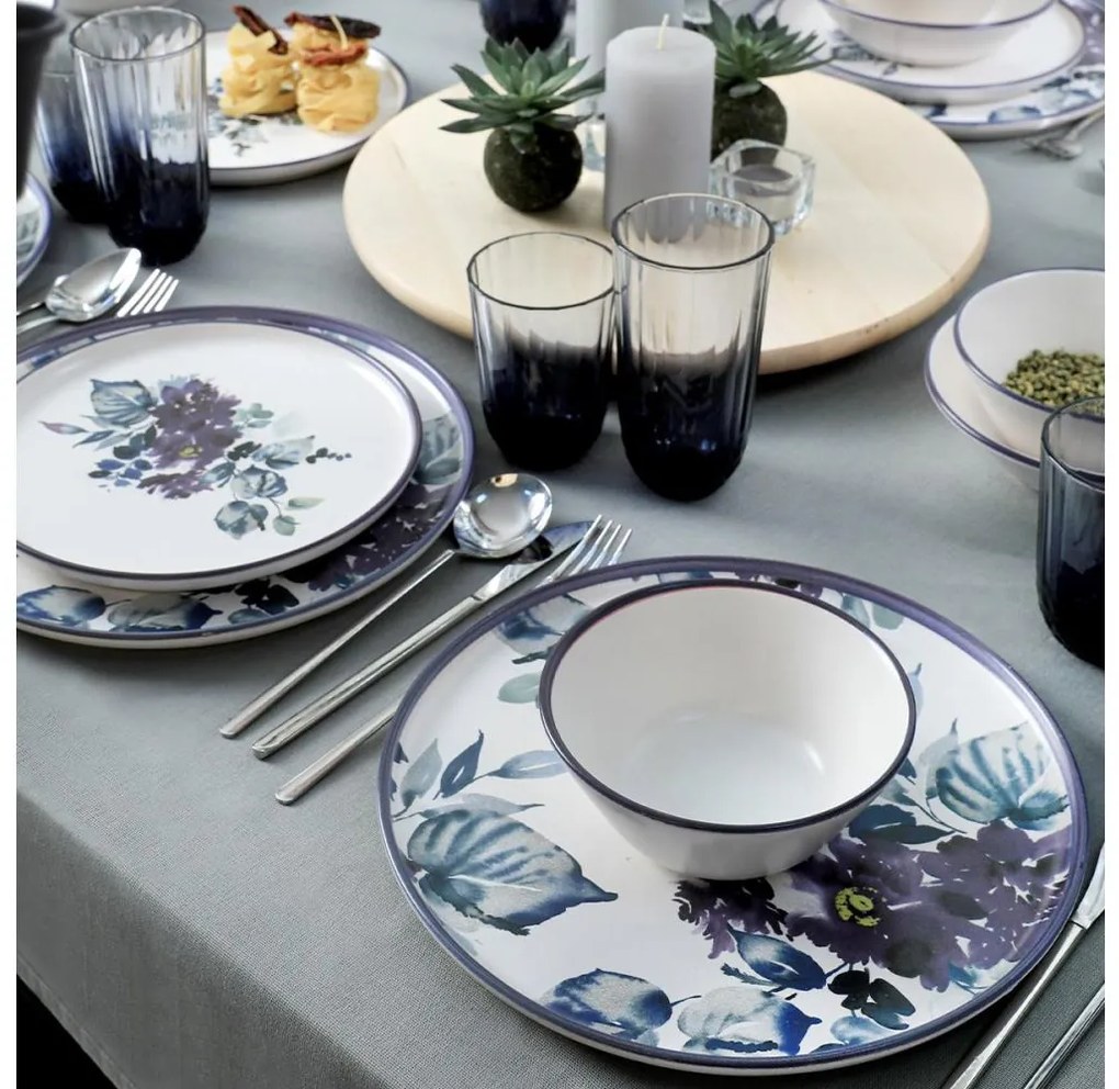 Zestaw obiadowy 24 szt. biały/niebieski/ceramika