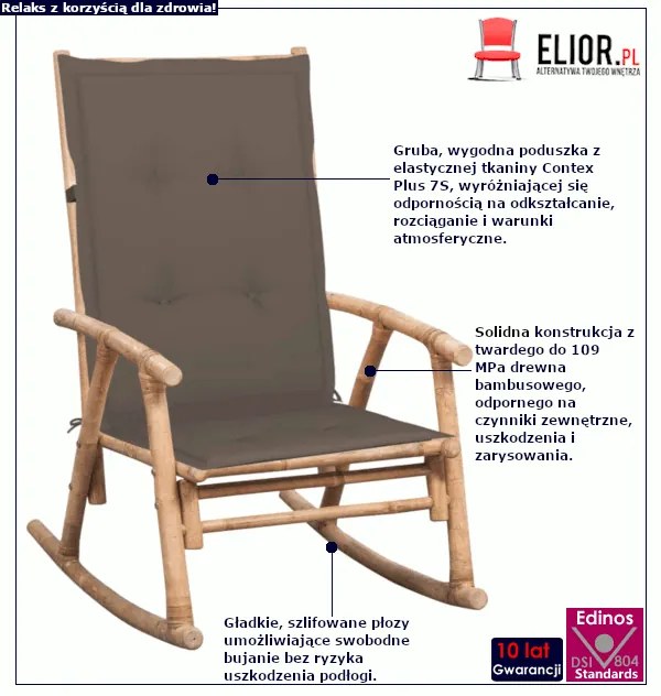 Fotel na biegunach bambusowy z poduszką taupe - Stella