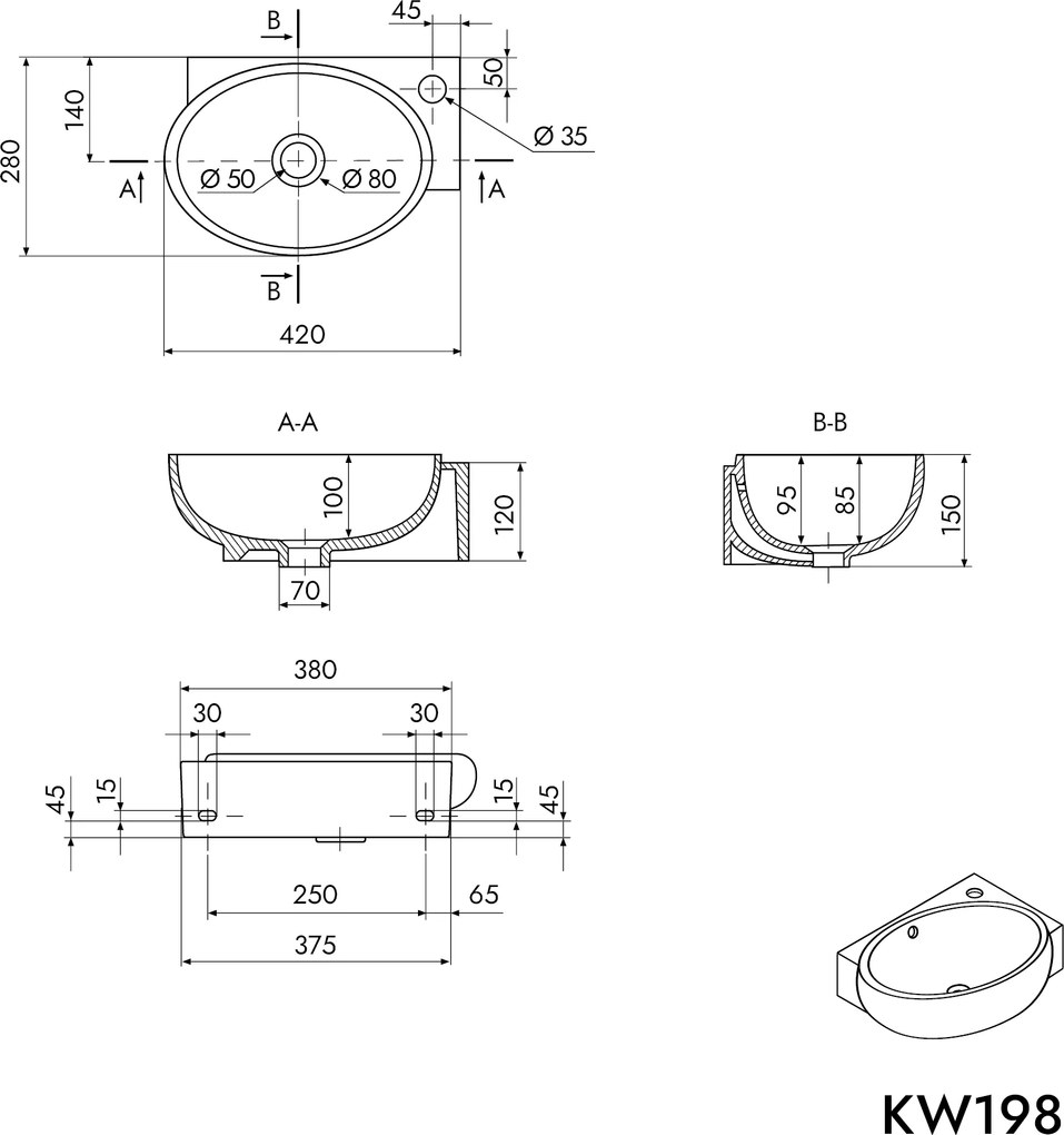 Umywalka ścienna KW198
