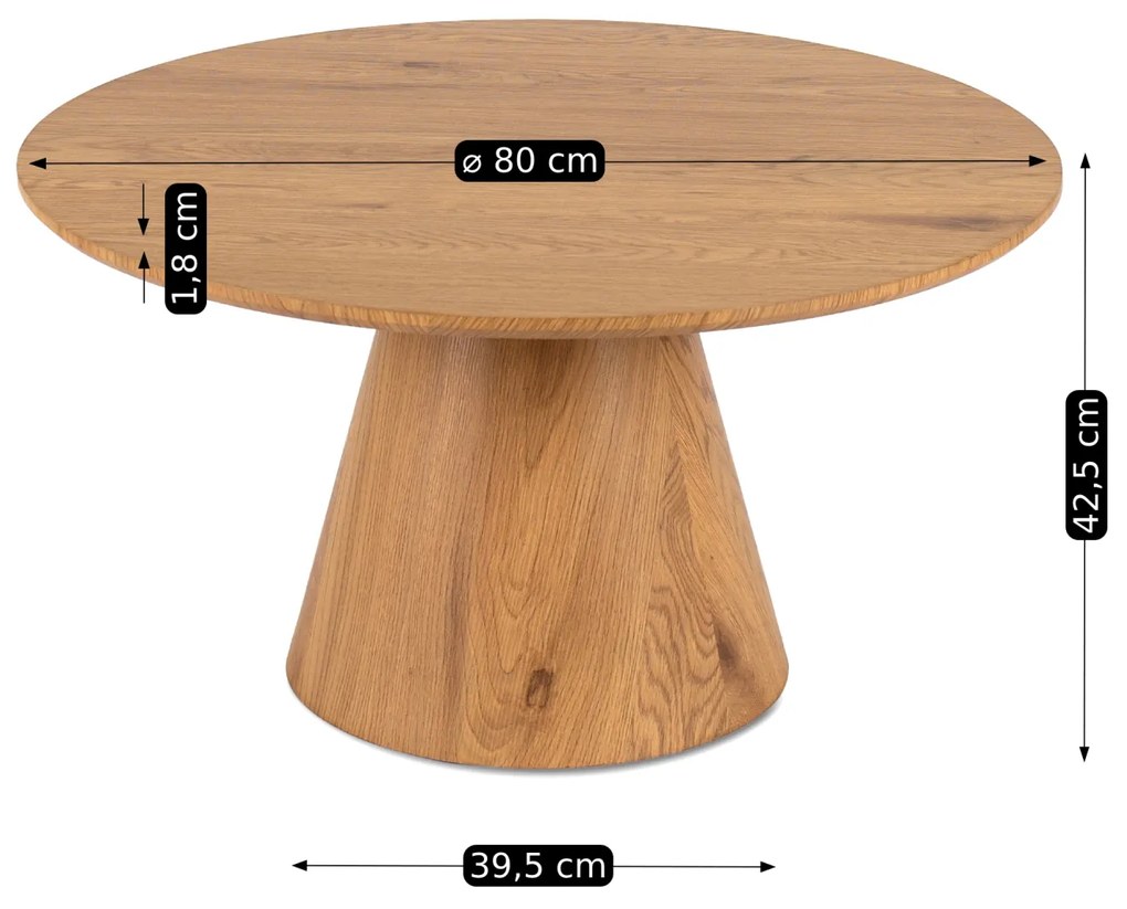 Stolik Kawowy CARLY MAX 80 cm Dąb Nowoczesny Loft