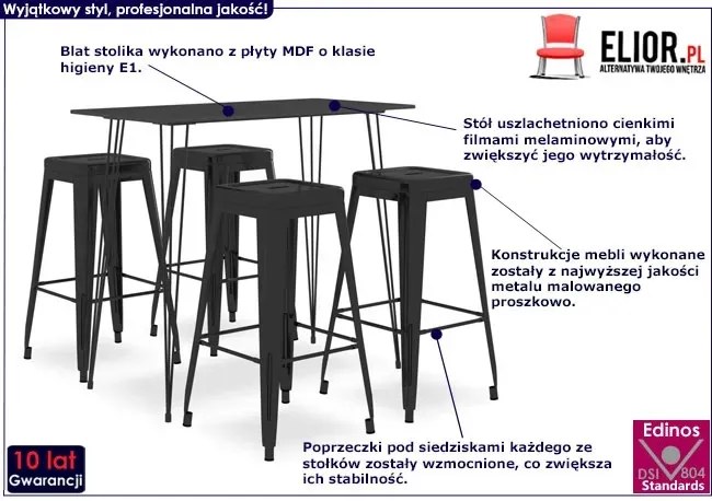 Czarny 5-częściowy zestaw mebli barowych – Kenze