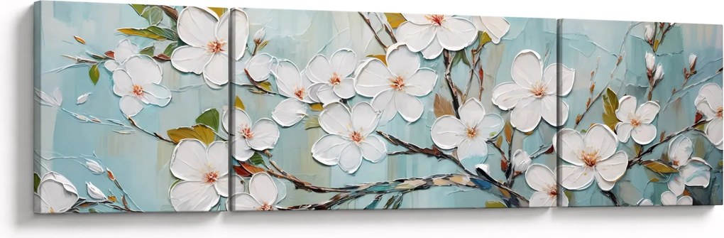 Obraz - Malowanie, kwitnące gałęzie drzew (170x50 cm)