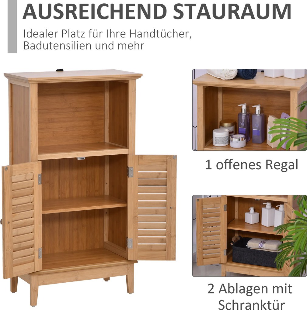 HOMCOM Szafka łazienkowa z bambusa z półkami i drzwiczkami stylowa i praktyczna | Aosom PL