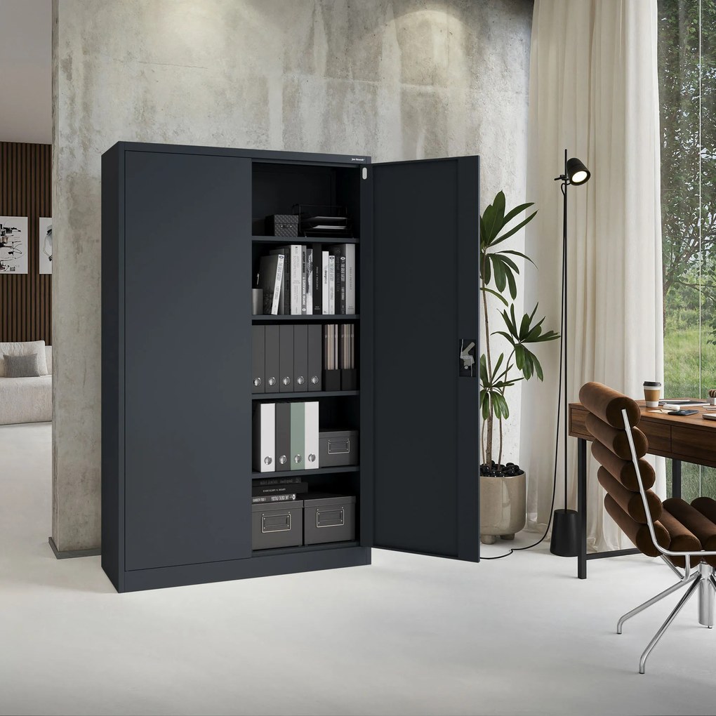 Szafa biurowa metalowa na akta antracytowa JAN II, 1150 x 1850 x 400 mm