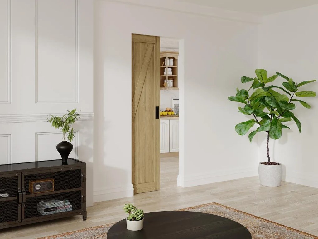 Drzwi przesuwne chowane w ścianie z drewna i MDF - Naturalny jasny - wys. 205 x szer. 63 cm - BALERMA