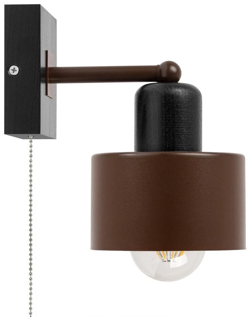 Brązowo-czarny kinkiet LED SHWD-BR10x10SC jednopunktowy z litego drewn