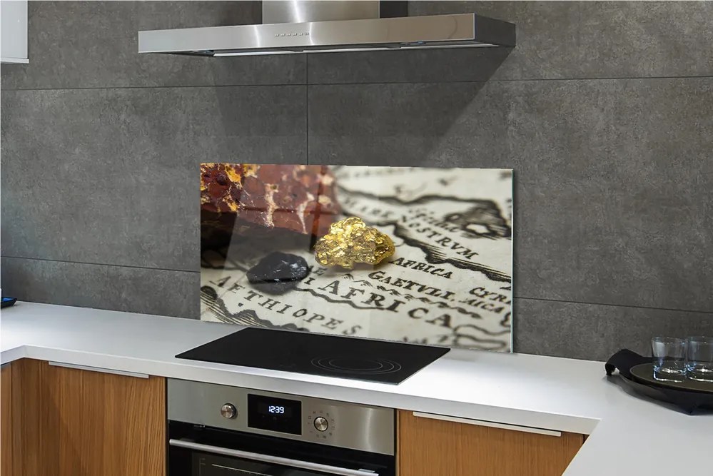 Panel szklany do Kuchni Złota Mapa Świata