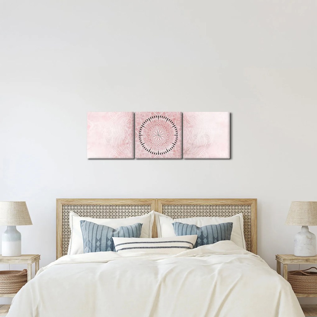 Obraz - Różowa mandala (z zegarem) (90x30 cm)