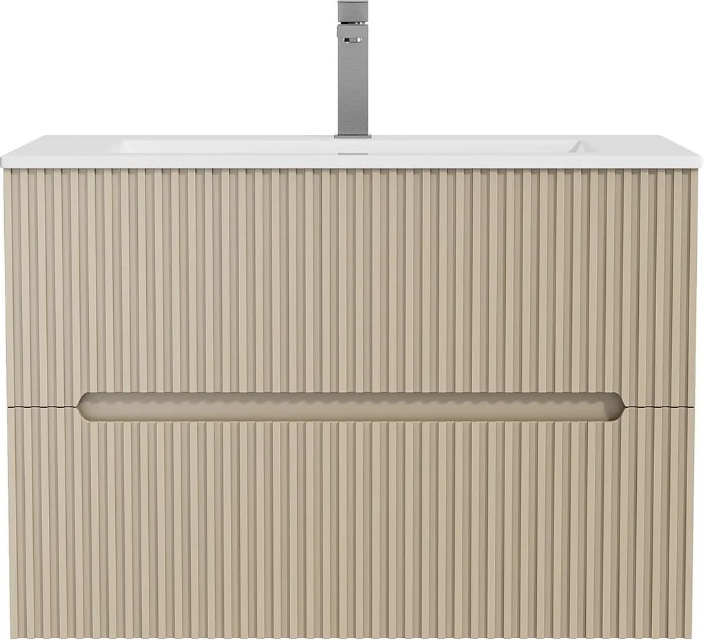 Podwieszana szafka łazienkowa z umywalką do zabudowy i kranem - Beżowe paseczki - 80 cm - PAVANI