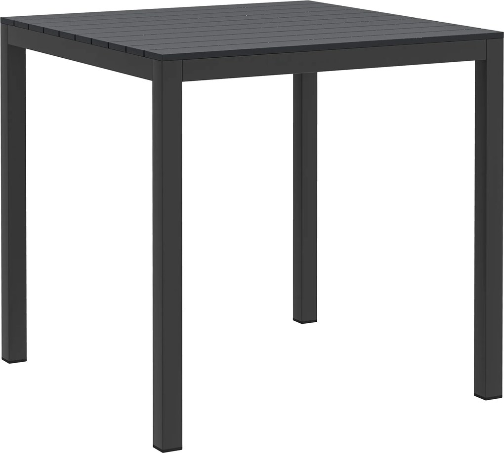 Outsunny Stół Ogrodowy z Aluminium 73x73 cm Odporny na Warunki Atmosferyczne, Bufetowy z Wyglądem Drewna, Kempingowy dla 4 Osób, Czarny