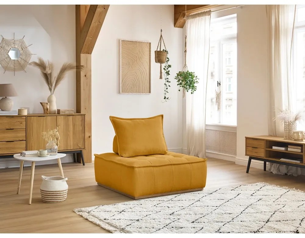 Musztardowy fotel z materiału bouclé Elisa – Bobochic Paris