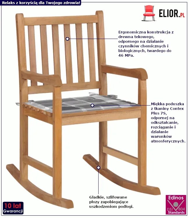 Fotel bujany z szaro-białą poduszką - Nevios