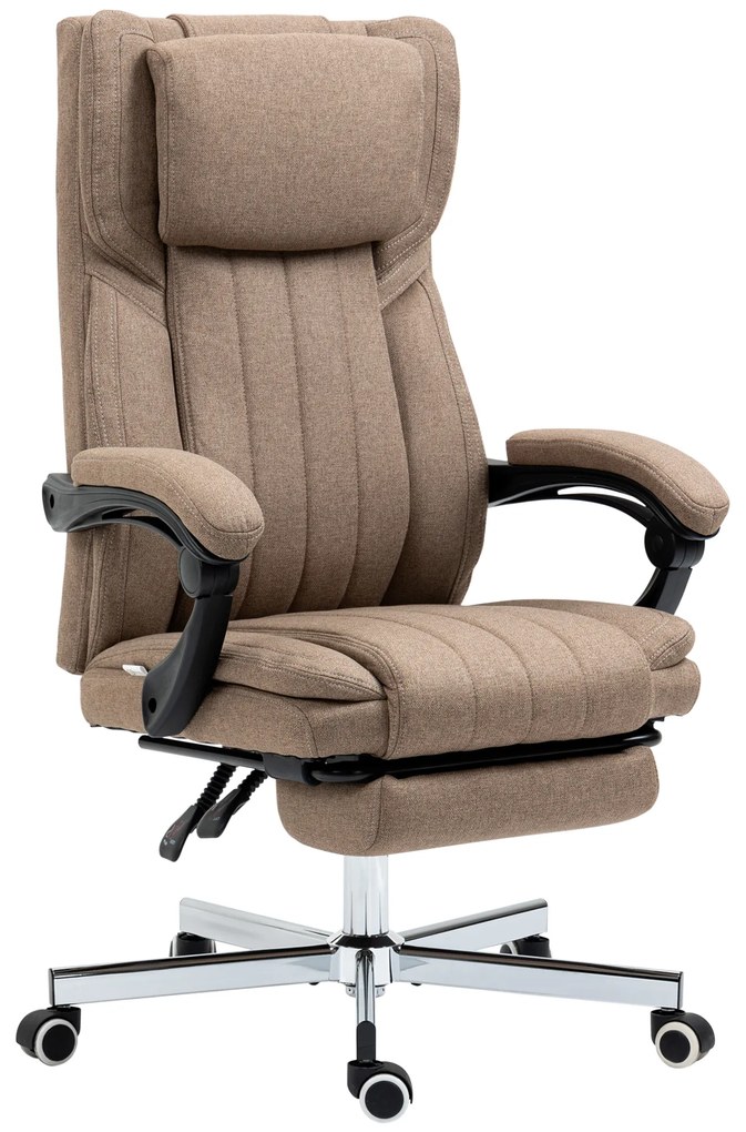 Vinsetto Krzesło Biurowe z Funkcją Masażu, nachylane oparcie, wysuwany podnóżek, wygląd lnu, 65 x 61 x 113 cm, brązowe