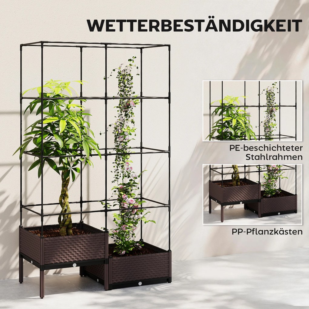 Outsunny Skrzynia do sadzenia ze stelażem do pnączy, otworami odpływowymi, plastikowymi donicami 100 x 50 x 174 cm | Aosom PL